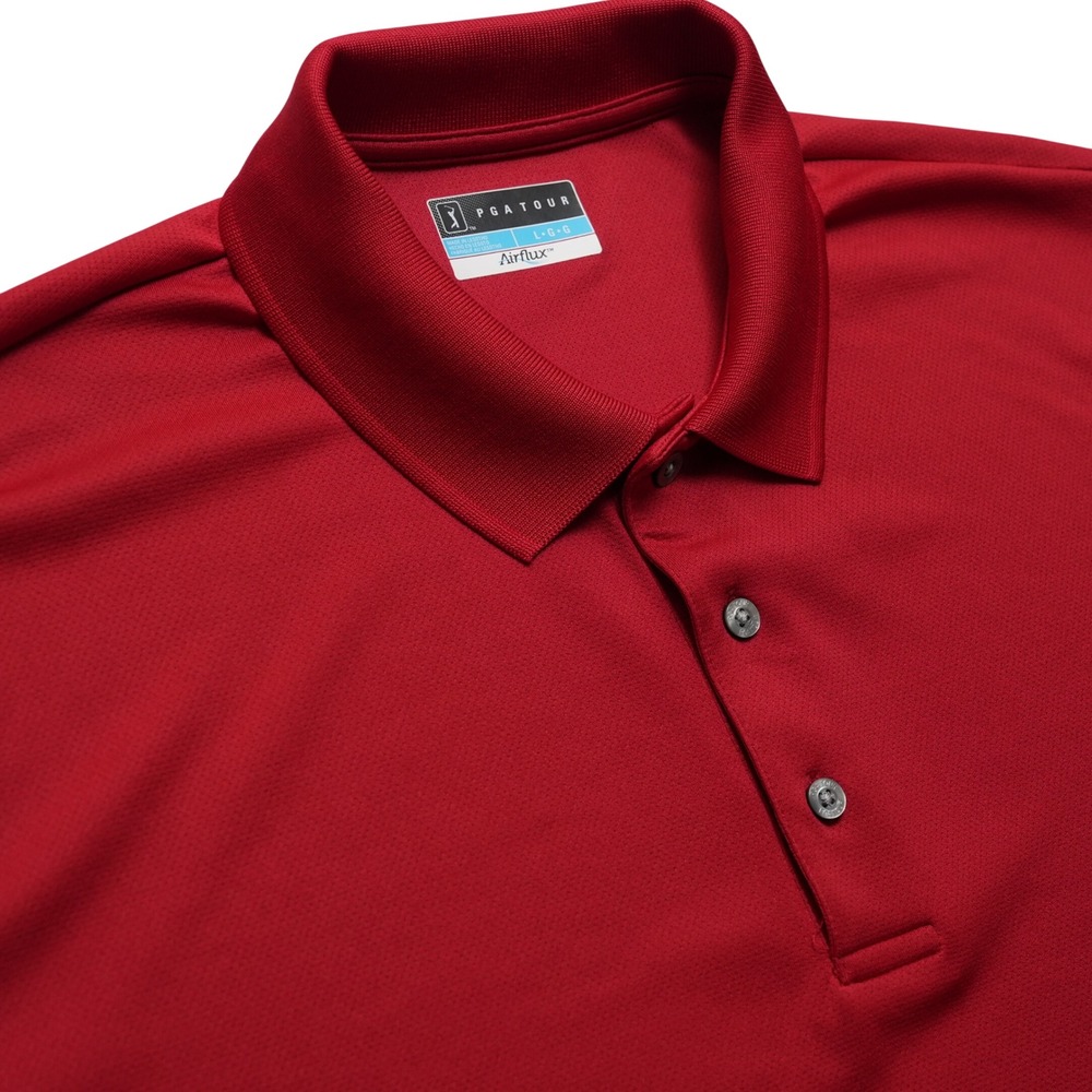 PGA Tour Polo Shirt Mens Large Red Airflux Performance Short Sleeve Golf